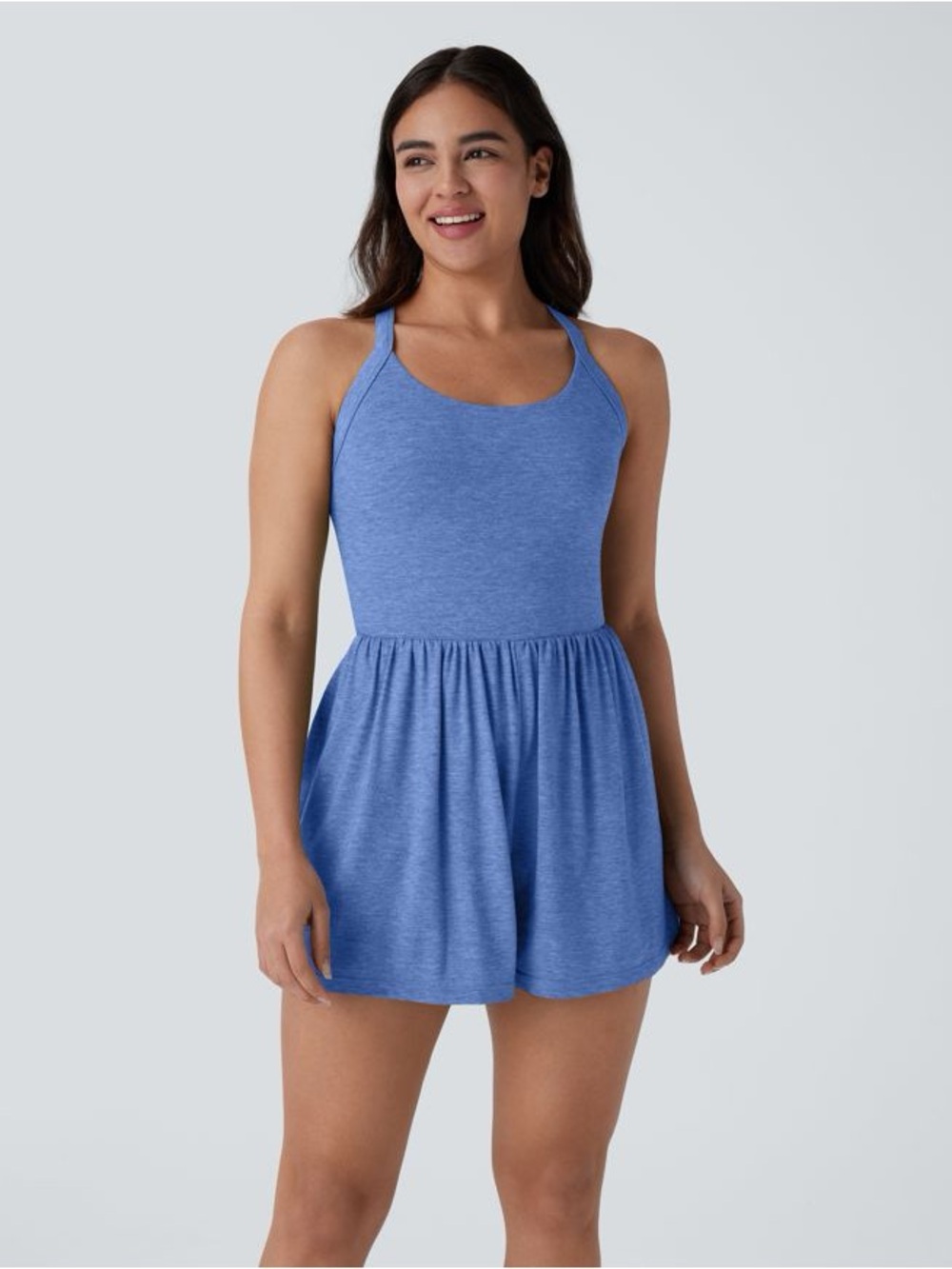 NWT Halara Easy Peezy 2-in-1 Resort Romper Blue Athletic Dress Shorts Large